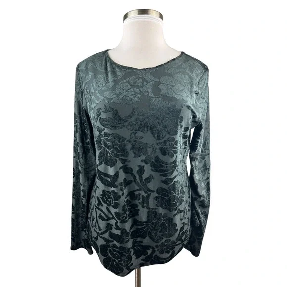 Sundance Bella Grace Floral Velvet Burnout Top Black Long Sleeve Women's Size XL - Picture 3 of 16